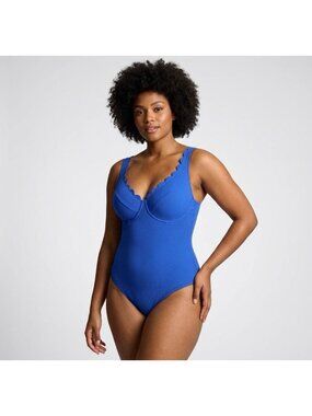 NWT Panache Spirit Rita Plunge Underwire One Piece Swimsuit Cobalt Blue US 32I